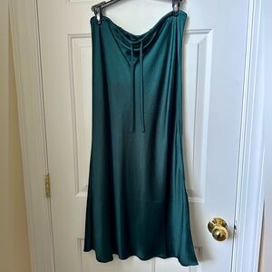 Madewell Green Midi Slip Skirt with Tie Front